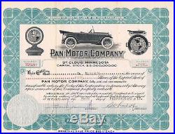 Pan Motor Company Stock Certificate 5 Shares St Cloud Mn 1919 Famous Mail Fraud