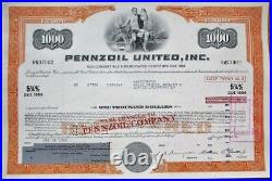 Pennzoil United, Inc. EIGHTY-TWO (82) 1970s Bond/Stock Certificates-Orange/$1000