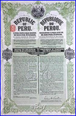 Peruvian 1921 Republic Perou 10 Libras Pounds Oro Gold UNC Coupons Bond Share
