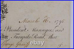 Philadelphia and Lancaster Turnpike Share Certificate, William Bingham, 1795
