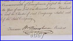 Philadelphia and Lancaster Turnpike Share Certificate, William Bingham, 1795