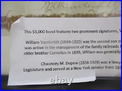 Pine Creek Railway Co. 1885 First Mortgage Bond Signed By William K Vanderbilt