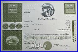 Pizza Hut, Inc. 1976 Stock Certificate Olive Restaurant