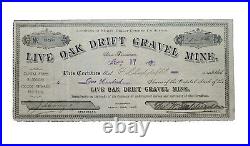 Placer County, CA Live Oak Drift Gravel Mine 1880 Stock Certificate #585
