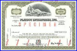 Playboy Enterprises 1970s Specimen Stock Certificate Playboy Bunny Hugh Hefner