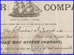 Pocomoke Bay Oyster Co NJ / MD VA connections 1886 stock certificate not tin can