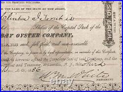 Pocomoke Bay Oyster Co NJ / MD VA connections 1886 stock certificate not tin can