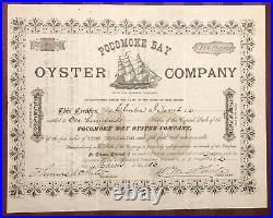 Pocomoke Bay Oyster Co NJ / MD VA connections 1886 stock certificate not tin can