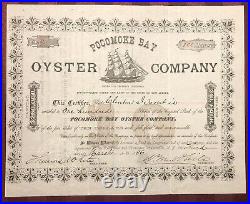 Pocomoke Bay Oyster Co NJ / MD VA connections 1886 stock certificate not tin can