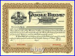 Poole Bros. (Brothers), Inc. SPECIMEN Stock Certificate. Chicago, Illinois