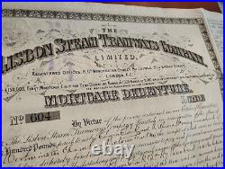 Portugal 1873 Lisbon Steam Tramways Mortgage Debenture 100 Pounds Bond Waterlow