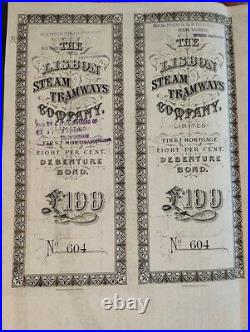 Portugal 1873 Lisbon Steam Tramways Mortgage Debenture 100 Pounds Bond Waterlow