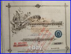 Portugal 1894 Bank Banco Commercial Porto 40000 Reis RARE Bond Stamps Revenues