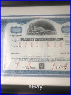 Professionally Framed PLAYBOY Stock Certificate Specimen Hugh Hefner Sig