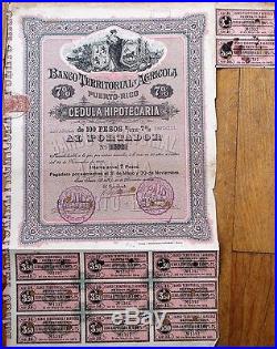 Puerto Rico Bank/Agriculture 1895 Stock/Bond Certificate Banco Territorial Ag