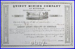 Qincy Mining Company of Michigan 1851 Stock Certificate, Railroad Vignette