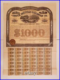 RARE $1000 South Mountain Railroad / RR First Mortgage GOLD BOND with 48 COUPONS