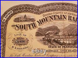 RARE $1000 South Mountain Railroad / RR First Mortgage GOLD BOND with 48 COUPONS