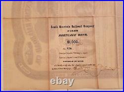 RARE $1000 South Mountain Railroad / RR First Mortgage GOLD BOND with 48 COUPONS