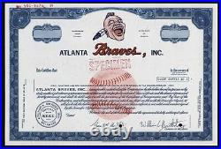 RARE Atlanta Braves, Inc. Specimen Baseball Stock Certificate 1960 -70's