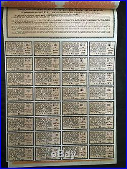 Rare China Government 1919 Us$1000 Gold Bond Loan Uncancelled With Coupons