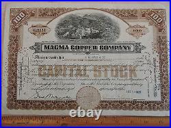 RARE Stock Certificate MAGMA Copper Company MAINE 1928 MINING 100 shares