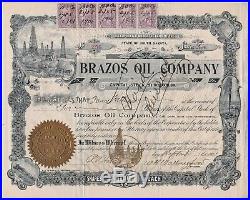 RARE Stock Certificate Signed Brazos Oil Company South Dakota 1901 w stamps