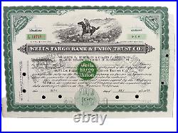 RARE Wells Fargo Bank and Union Trust stock certificate 1951 precursor company