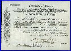 RED MOUNTAIN MINES LTD stock certificate #45 OURAY COUNTY COLORADO 1881
