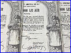 ROMANIA 4 gold bond Renta Romana Bucuresti 1929 1000 WITH coupons NOT CANCELLED