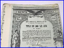 ROMANIA 4 gold bond Renta Romana Bucuresti 1929 1000 WITH coupons NOT CANCELLED