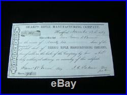 Rare 1869 Sharps Rifle Manufacturing Co. Stock Certificate Signed By J. C. Palmer