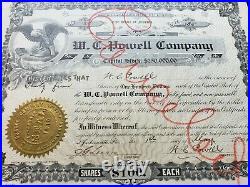 Rare 1919 W. C. Powell Company (FL) Stock Certificate #3, signed by Powell