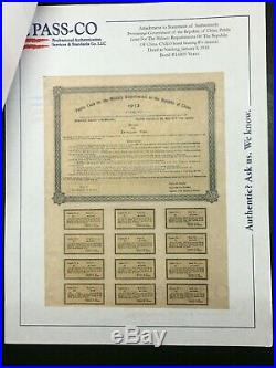 Rare China Government 1912 $10 Military 8% Bond Loan With Passco Certification