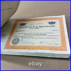 Rare Estrella USA Inc Original Stock Certificate Book 250 Signed Complete Vtg