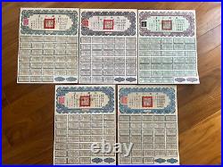 Rare Full Coupons 1937 China Liberty Bond 1000,100,50,10,5