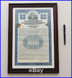 Rare! German Savings Bank 1926 Gold bond / Dollar loan - framed OFFICE DECO