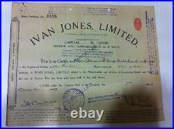 Rare Ivan Jones Ltd Stock Cancelled Share Certificate Red Emboss Rev 1939