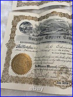 Rare Lot Of 4 1905 Buckeye Copper Co Stock Certificates Seattle