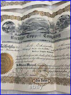 Rare Lot Of 4 1905 Buckeye Copper Co Stock Certificates Seattle