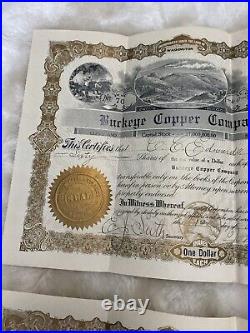 Rare Lot Of 4 1905 Buckeye Copper Co Stock Certificates Seattle