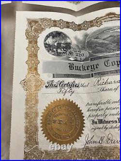 Rare Lot Of 4 1905 Buckeye Copper Co Stock Certificates Seattle