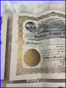 Rare Lot Of 4 1905 Buckeye Copper Co Stock Certificates Seattle