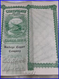 Rare Lot Of 4 1905 Buckeye Copper Co Stock Certificates Seattle