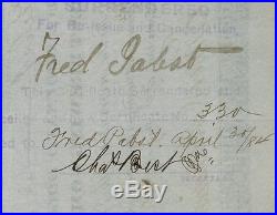 Rare PHILLIP BEST BREWING COMPANY Stock Signed FREDERICK PABST 1873 SALE