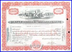 Rare STAR MOTORS DURANT 1924 Stock Certificate 10 Shrs First Station Wagon