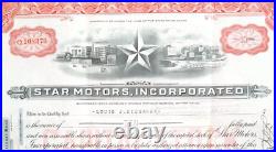 Rare STAR MOTORS DURANT 1924 Stock Certificate 10 Shrs First Station Wagon