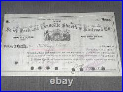 Rare South Park and Leadville Shortline Railroad Co. Stock Certificate 1886