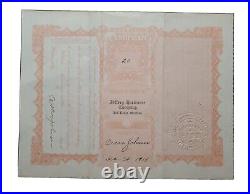 Red Lodge, MO 1914 Jeffery Hardware Co Stock Certificate #5 Issued To O. Johnson