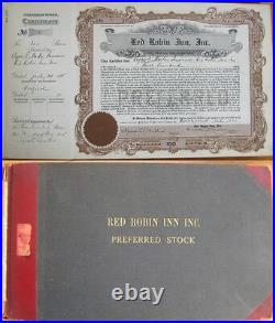 Red Robin Inn 1925 Hotel Stock Certificates Bound Book withNumber #1- 287 PIECES